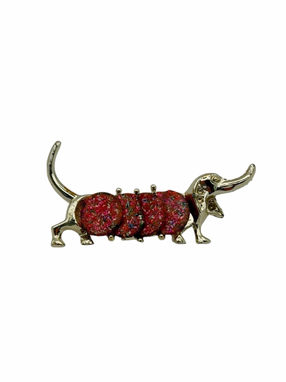 Vintage Dachshund Dog Pin Gold Tone Figural Brooch Sausage Dog Costume Jewelry